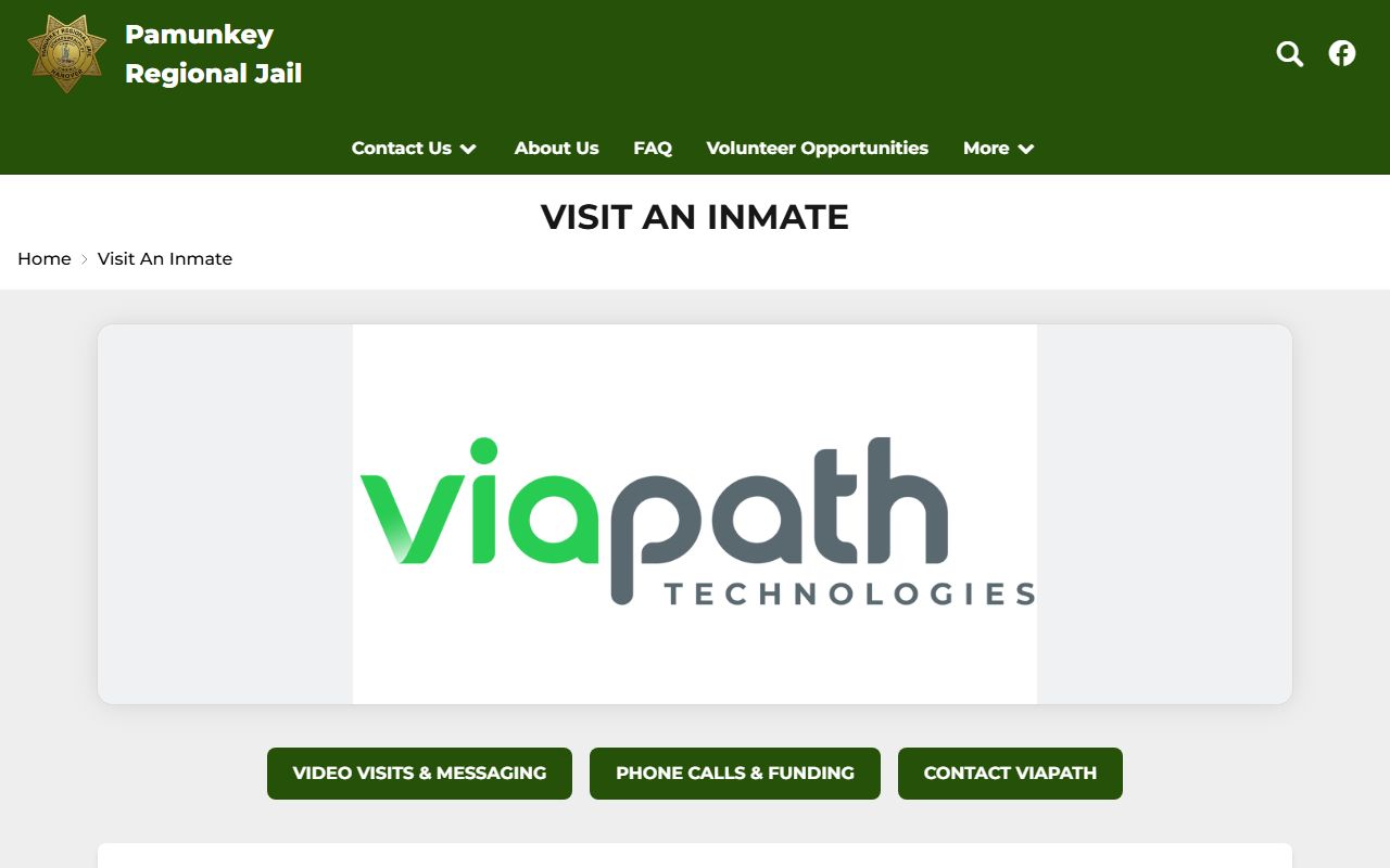 Pamunkey Regional Jail visitation and phone service page for inmate contact